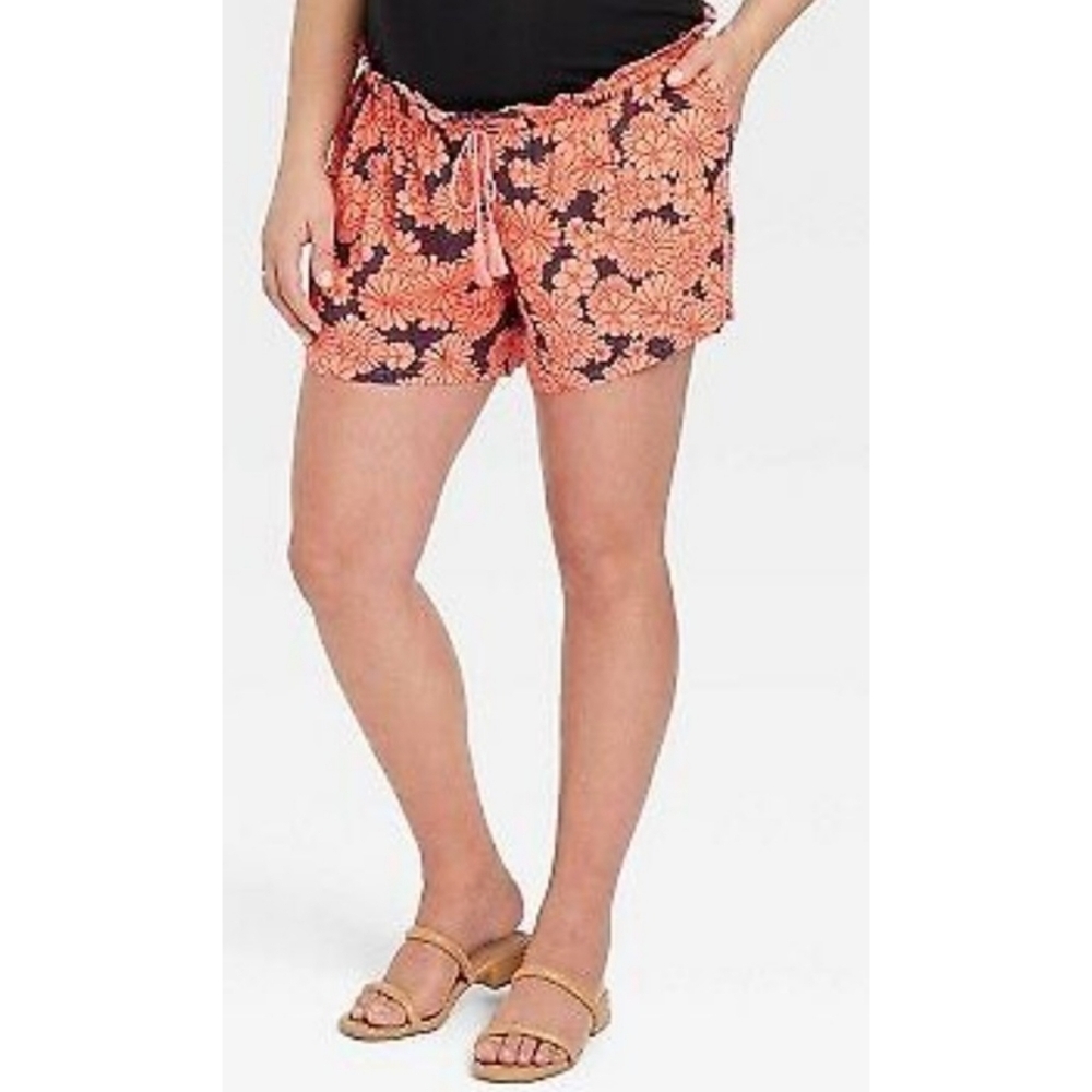 Isabel Maternity Drapey Elastic Waist Floral shorts Pink & Navy Size XS